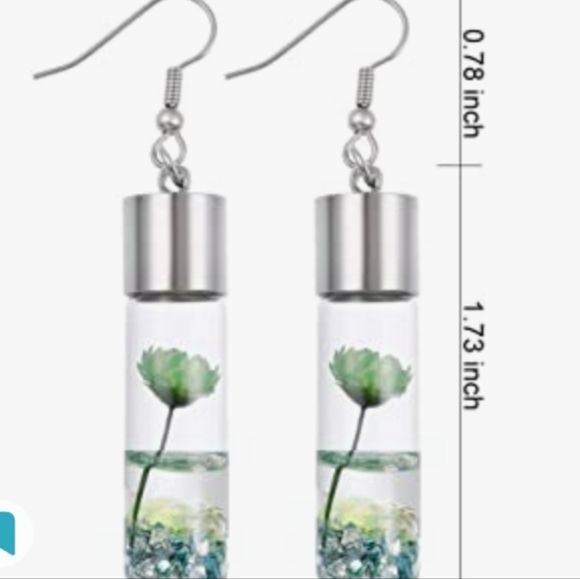 Green Wish Flowers Glass Bottle Dangle Earrings - Picture 10 of 12